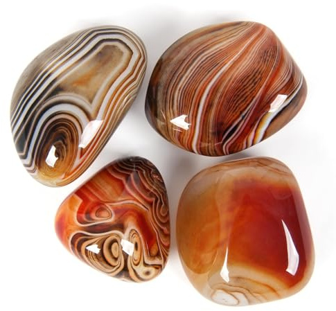 4 Stück Sardonyx Handschmeichler, Polierte Natursteine | 4 polierte Sardonyx Handschmeichler mit glatter Oberfläche – ideal für Sammlung, Deko und Geschenk