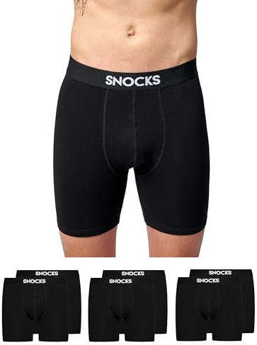 Snocks Lange Boxershorts Herren aus Bio-Baumwolle (6er Pack) - Atmungsaktiv und Ideal für Sport und Alltag - Kein juckendes Etikett und komfortabler Bund - Unterhosen Herren Gr.L, Farbe Schwarz