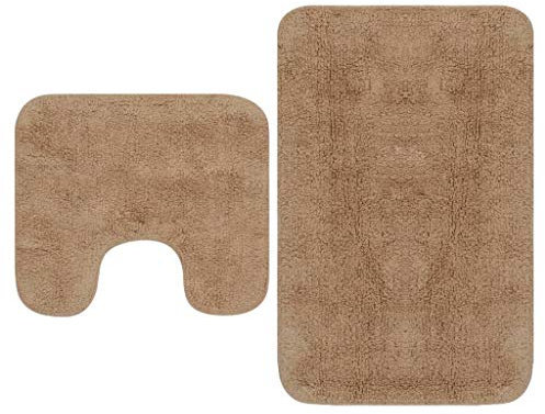 Tidyard 2-TLG. Badematten-Set, Badematte mit U-formigen WC-Vorleger aus Baumwolle, Badteppich Toilettenmatte Badezimmer Teppich Badgarnitur Duschvorleger Stoff Beige