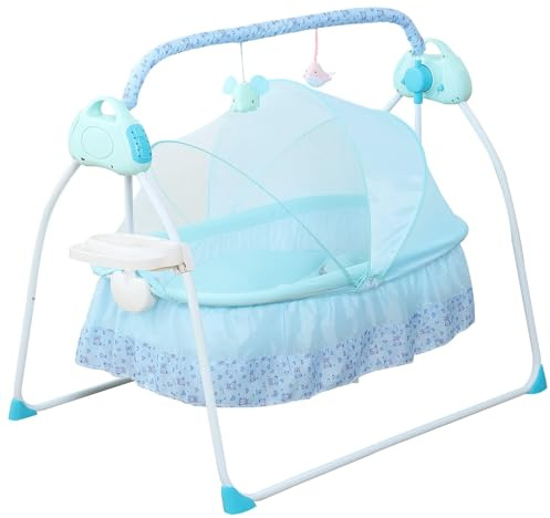 TFCFL Electric Baby Crib Cradle, 0-18 MonthsInfant Bed Auto Swing with Music, 25KG/55LBS Capacity, Foldable Baby Bassinet, Blue