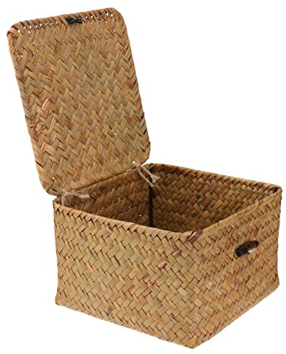 Cabilock Aufbewahrungsbox mit Deckel aus Seegras Quadratisch und Geflochten für Schmuck Tee und Kleinigkeiten Dekorativ für Wohnzimmer und Schlafzimmer