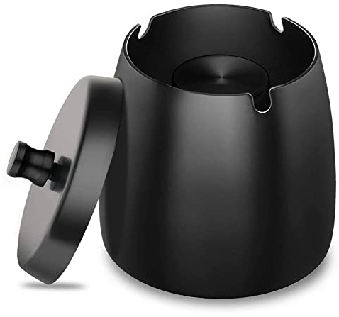 Aschenbecher FüR Draussen Groß Geschenke FüR MäNner Outdoor Aschenbecher Mit Deckel 12 X 12 Cm (H X ø) Edelstahl Schwarz