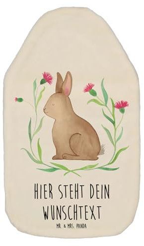 Mr. & Mrs. Panda Personalisierte Wärmflasche Hase Sitzen - Weiß