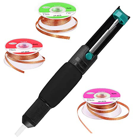 GIGIIS Entlötpumpe Set 21CM Entlötpumpe mit 3pcs Entlöten Docht (2/2,5/3 * 1,5M) Lötpumpen Set Desoldering Wick&Desoldering Pump Entlötventilpumpe Lötentferner-Werkzeug