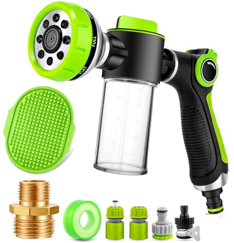 YCCOKJJ Hundewaschschlauchaufsatz, Hundesprüher mit 99.2 g/100cc Seifenspenderflasche, Massagebürste, massives Messing Gartenschlauchadapter, Gartenschlauchdüse für Haustierbaden, Autowäsche