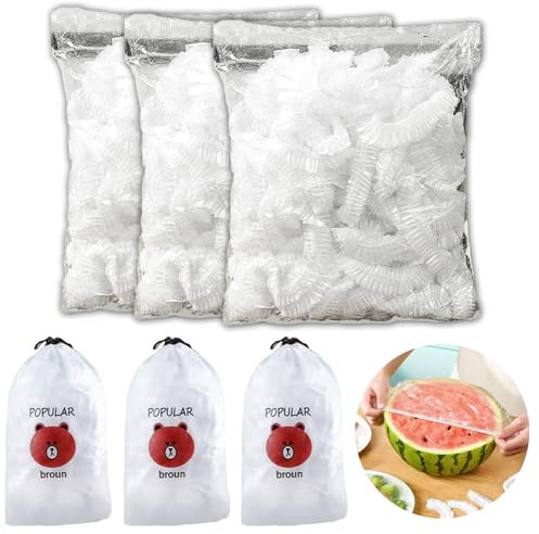 300 Pcs Plastic PE Shrinkable Fresh Keeping Bags Set, Universal Stretch Food Covers with Bear Bags, Elasticated Reusable Bowl Lids for Fruit, Vegetable, Meat, Food Preservation, Kitchen, Refrigerator