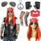8 Pcs Rockstar Fancy Dress, Glam 80s 90s Men Costume Outfit with Heavy Metal Wigs Vintage Headband Sunglasses Gloves Tattoo Sleeves Necklaces Rock Hard Rocker Accessories World Book Day Costumes