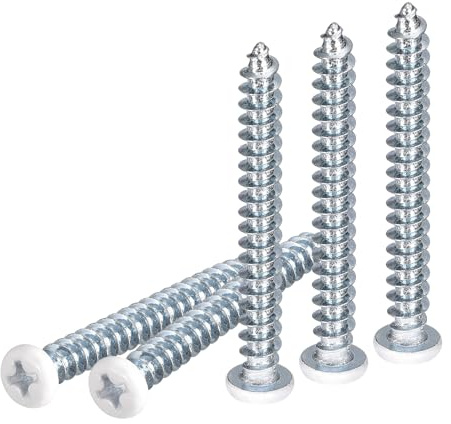 DTGN ST4x35mm White Screws 50Pack - Zinc Plated Carbon Steel Pan Head Phillips Sheet Metal Screw Self-tapping Screw Wood Screws