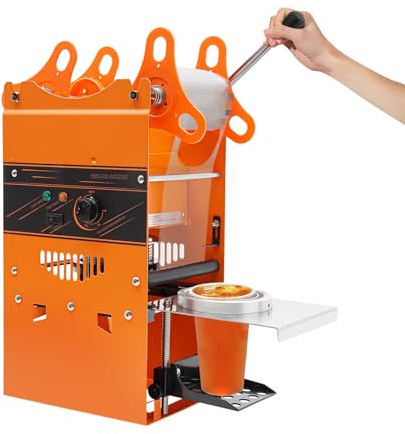 Máquina selladora de té con leche, 300 tazas/hora, máquina de sellado manual de tazas para té de leche de burbujas para 90/95 mm de diámetro (naranja)
