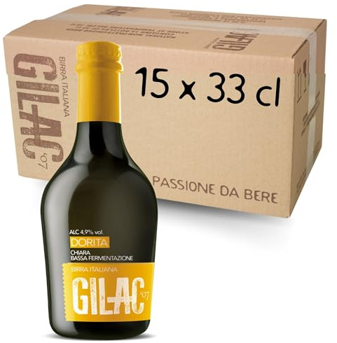 GILAC DORITA PILSNER - Birra artigianale Chiara 15 Bottiglie da 33cl - Birra artigianale Italiana Non Filtrata e Non Pastorizzata, Birre artigianali confezioni regalo - Gradazione Alcolica 4.9% Vol