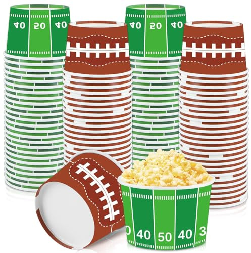 Qyeahkj 50 Pcs Football Party Snack Bowls Supplies Football Field and Rugby Serving Bowls 9 oz Paper Football Chili Bowls Disposable Treat Cups Bucket for Football Theme Birthday Party Decorations