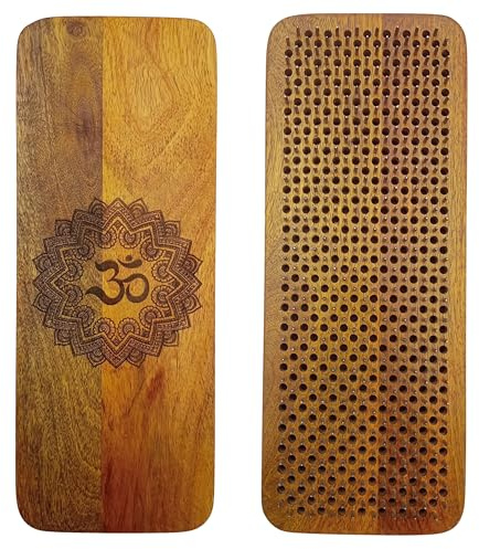 Sadhu Board Mangoholz Nagelbrett, 100% Handgemacht, 3 Größen: 10 mm, 12 mm und 15 mm, Yogapraxis, löst Verspannungen, fördert Durchblutung, entgiftend, hilft bei Migräne u. Schlafstörungen (Om, 10 mm)