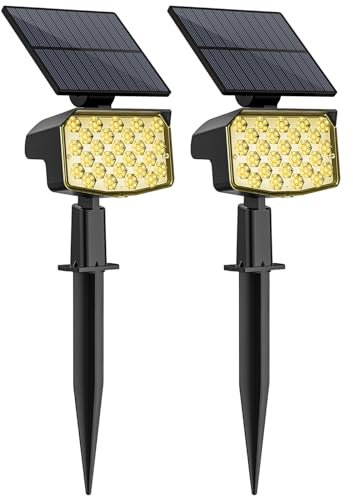 NACINIC Solar Garden Lights, 27 LED 3500k Solar Spot Lights Outdoor Garden, Landscape Spotlights Ip65 Waterproof 3 Modes Warm Light Wall Light Solar Lights Outdoor for Yard, Pathway, Driveway(2pcs)