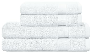 CAMRY Handtücher Set 4-teilig, 2 Badetücher 70x140 cm & 2 Handtücher 50x100 cm, 100% Baumwolle, Oeko-TEX Zertifiziert, Weich & Saugstark - mit Aufhänge, Weiß