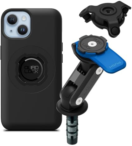 QUAD LOCK Gabelschaft-Handyhalterung für Motorrad mit Vibrationsdämpfer und MAG Hülle für iPhone 14