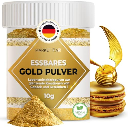 MARKETIFAR Goldpulver Essbar - 10g Essbarer Glitzer - Lebensmittelfarbe Gold - Glitzer für Getränke - Goldpuder Essbar zum Dekorieren - Goldstaub Perfekt für Cocktails und Kuchen - Vegan und ohne E171