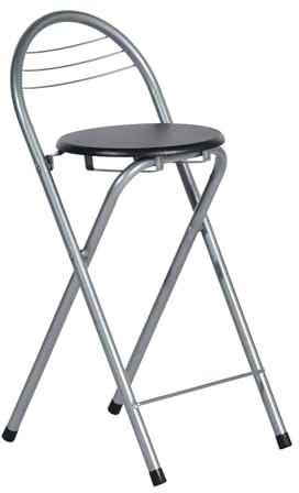 GOKHOMX Sgabello da bar pieghevole 1 pezzo, sedia da bar pieghevole sgabello da bar pieghevole con schienale alto pieghevole per bar, cucina, giardino, balcone, altezza seduta 61 cm, nero e argento