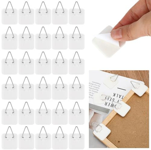 Bewudy 30 Stück Bilderhaken Selbstklebend, Selbstklebende Telleraufhänger, Klebenagel für Bilderrahmen selbstklebend zum kleben Kunststoff Vertikale Plattenhalter für Bilder Malerei und Deko Objekte