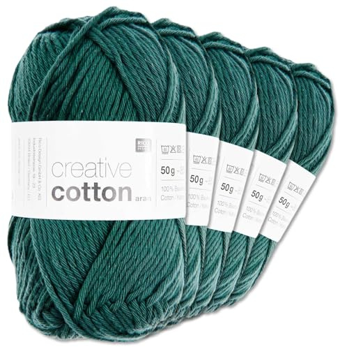Frida's Wollhaus Rico Design 5 x 50 g Creative Cotton Aran Wolle Stricken Häkeln 63 Farben (23 | Tanne)