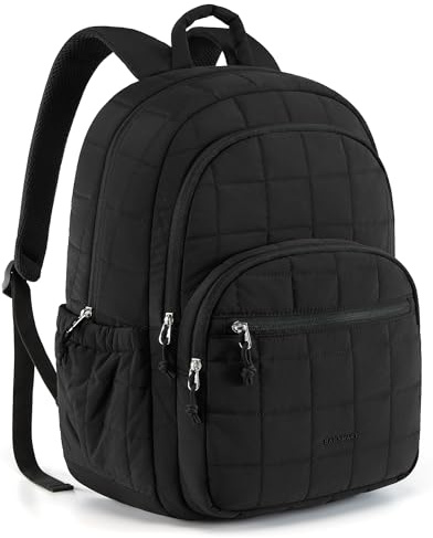 bagsmart Laptop ryggsäck för kvinnor, quiltad dagsryggsäck, vattentät bokväska för 15,6-tums bärbar dator, högskola resor, svart