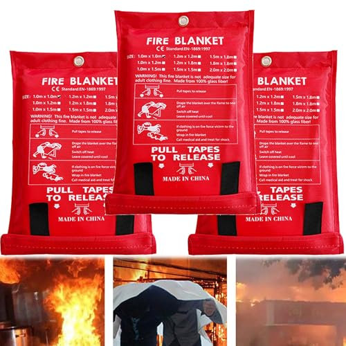 QSLKI 3Pcs Coperta Antincendio 1m X 1m Di Emergenza, Coperta Antincendio In Fibra Di Vetro Per Le Persone, Coperta Ignifugadi Per Sopravvivenza Di Emergenza, Protezione Ignifuga E Isolamento Termico