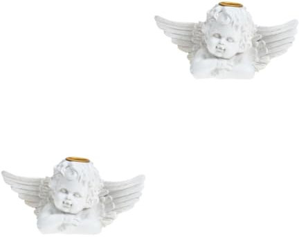 Alipis 2pcs Vintage Angel Statue Candle Holder Winged Decor Tealight Photo Prop Retro Tabletop Adornment