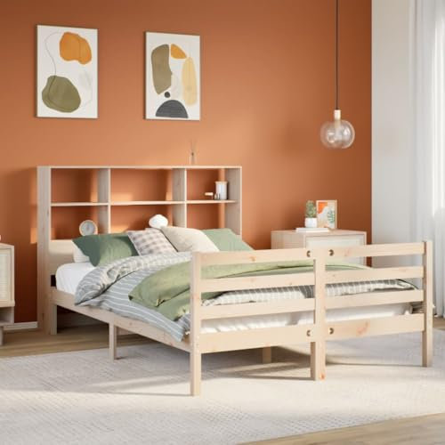 Iiaky Massivholzbett mit Regal ohne Matratze Bett Mit Stauraum Massivholzbett Holzbett Bettgestell 150x200 cm Kiefernholz // 3321901