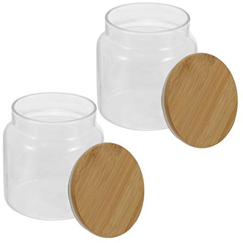 Garneck 2 Piezas Tarro De Almacenamiento De Vidrio Contenedores De Especias Recipientes Con Tapas Contenedor De Sal Frascos De Boticario Etiquetas De Tarros De Especias Madera