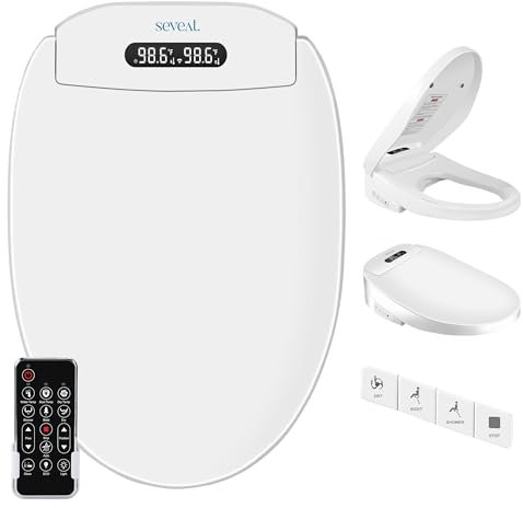 Seveat Electric Heated Bidet Toilet Seat for Comfort & Hygiene with Instant Warm Water & Dryer, Wireless Remote, Front & Rear Feminine Wash, Self-Cleaning Nozzle, Soft-Close Lid (Elongated)