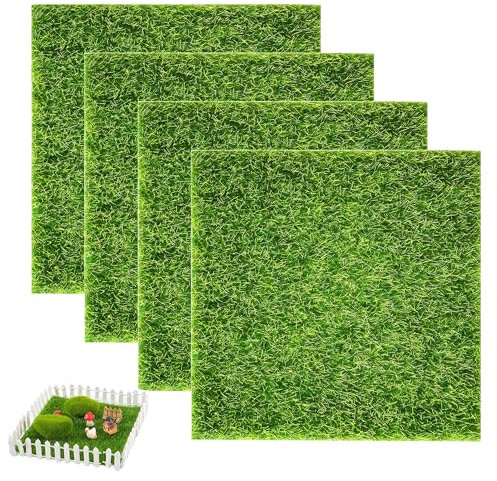 4Pcs Artificial Grass, Soft and Realistic Fake Grass, Durable Model Micro Artificial Turf for Crafts,Simulation for Modeling,Toy House,Toy Farm,Fake Garden Lawn Decoration