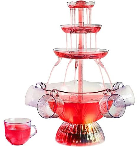 LSWKG 3-Tier Party Fountain, Cocktail Red Wine Drinking Fountain Beverage Beer Party Fountain With LED Lighted Base Includes 5 Reusable Cups Red Wine Fountain Machine