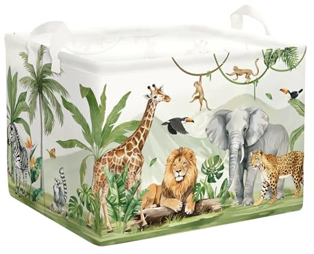 HUUMONSS Groß Wäschekorb Wasserdicht Aufbewahrungskorb für Kinder, 36L | Aufbewahrungsbox mit Stoff, Kleidung Spielzeug Buch Decke, Junge Mädchen Kinderzimmer Badezimmer Waschküche, Waldtiere