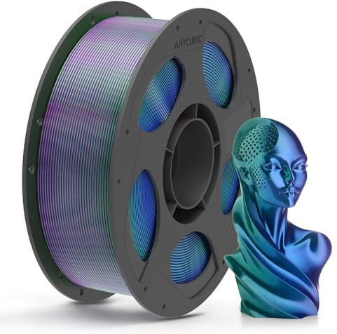 ANYCUBIC PLA Silk Filamento, Filamento di Seta Tricolore da 1,75 mm, Filamento per Stampante 3D con Lucentezza Controllabile, Texture Silk, Colori Magnifici, Blu Verde Viola 1KG