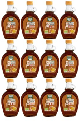 NaturGreen - Sirope de Arce Bio, Pack 12 x 250 ml, 100% Ecológico, Endulzante Natural, Apto para Cocina y Postres, Sin Gluten, Botella de Cristal