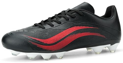 GOGOUP Fußballschuhe Herren Spike Microfaser Cleats Kunstrasen Jungen Fussballschuhe Athletics Trainingsschuh Professionelle Football Shoes Outdoor Sportschuhe Schwarz Rot EU42