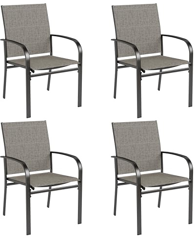 PHI VILLA Gartenstühle 4er Set Balkonstühle Outdoor Braun Textilene Gewebe | Terrassenstühle Breite Sitzfläche, Ergonomische Rückenlehne, Rostbeständig, für Balkon, Pool, Garten Terrasse