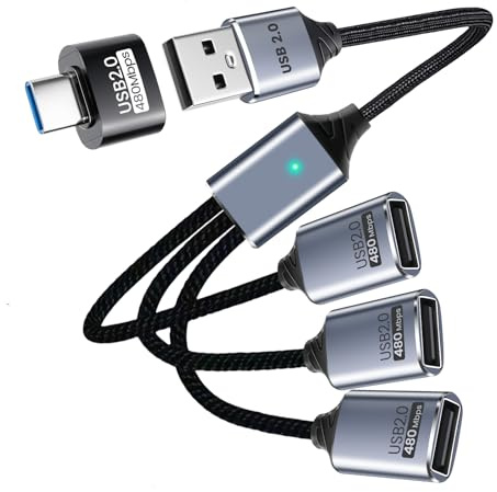 Seminer Répartiteur USB 3 ports avec adaptateur USB C pour ordinateur portable, câble d'extension 1 entrée 3 sorties, câble de données et d'alimentation compatible avec PC, clavier, souris, Mac, clé