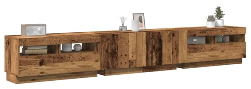 WRJENFSC Meuble TV LED aspect bois vieilli - 260 cm de large - Éclairage RVB - Espace de rangement pour salon