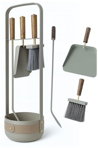 Livlig53 LIVLIG Kaminbesteck Modern - Hochwertiges Ofenbesteck mit Schürhaken, Kaminbürste & Ascheschaufel – Design Kaminzubehör für Kamin & Ofen, Grün