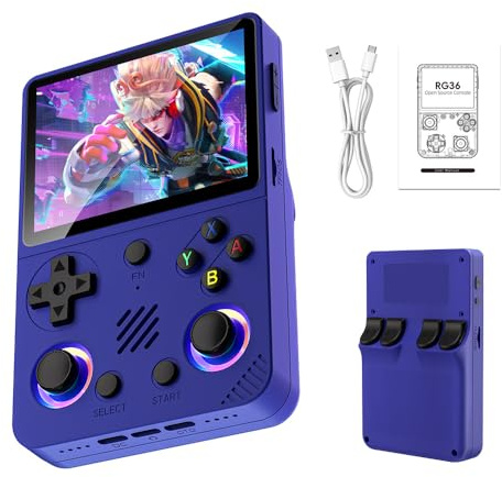 RG36 PRO - Console di gioco portatile retrò, schermo IPS da 3,5, portatile, portatile, 128 G con 30000 giochi, batteria da 3000 mAh, oltre 20 emulatori, mini arcade tascabile portatile (viola 128 G)