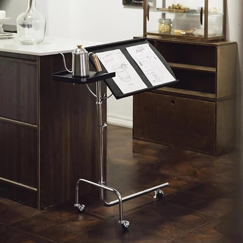 PAKMEZ Höhenverstellbarer Beistelltisch mit 4 Rollen, Gestell aus Metall, Vielseitig Platzsparend, Perfekte Ergonomie, für Sofa, Bett oder Büro, Kleiner Schreibtisch(Black)