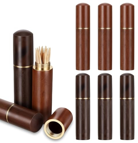 Elegaperma 6 Pcs Toothpick Holder For Purse, Wooden Toothpick Holder Pocket, Sealed Toothpicks Holders for Storage Needle Toothpicks Pill Bead Ear Pick Cotton Swab