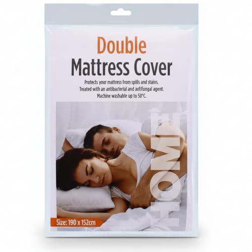 eMKay® Double Waterproof Mattress Protector Cover | 190 x 152cm Fitted Bed Sheet with Elastic Edges | Anti-Bacterial & Anti-Fungal Vinyl PVC Plastic Cover | Machine Washable