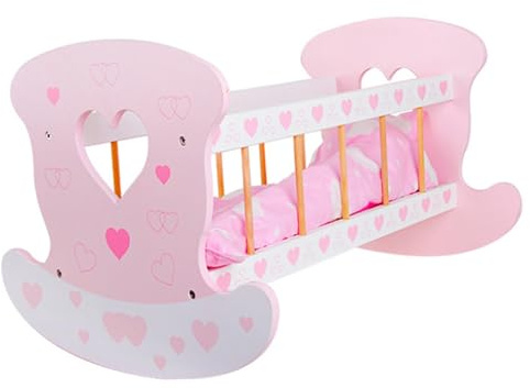 Suxdlan Cuna para muñecas de 18 Pulgadas con Almohadilla y Manta Cama para muñecas de Madera con Almohada, Cuna de Juguete Mecedora para niños a Partir de 3 años
