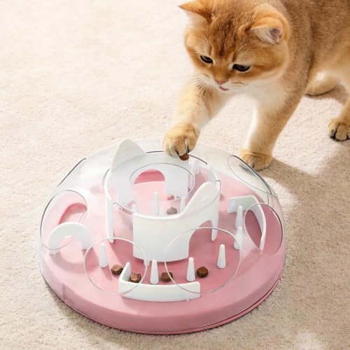 Pet Prime Fummelbrett für Katzen, Katze intelligenzspielzeug, Katzen Futter trocken, Katzenfuttersender Puzzle, Blau/Rosa (Rosa)