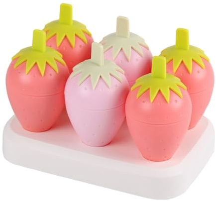 Alipis Moldes para Paletas de Hielo Caseros de Polipropileno 6 Compartimentos Diseño de Fresa Reutilizables y Seguros para Hacer Helados y Postres Verano