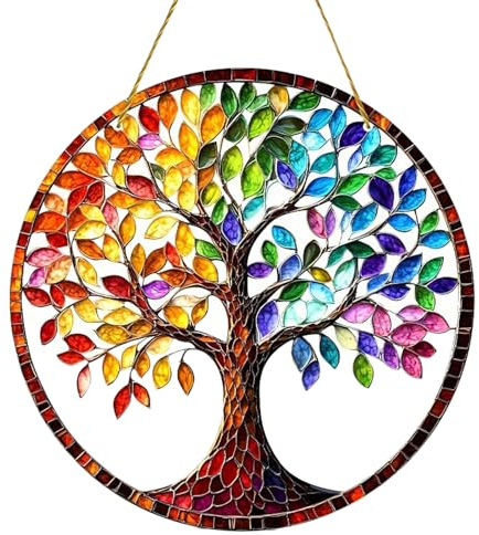 2D Tree of Life Acrylic Suncatchers Hanging Decor for Window Patio Garden | Generates vivid rainbow light refraction,weather-resistant,works indoors&outdoors,easy to hang for decorative display use