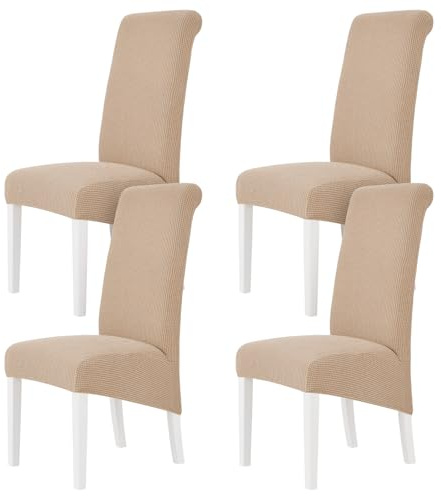 M.J COMFY-LIFE 4pack Stretch Dining Chair Covers, Universal Fit Removable Chair Slipcovers, High Elastic Washable Chair Protector for Dining Room, Kitchen, Hotel and Restaurant (Khaki)