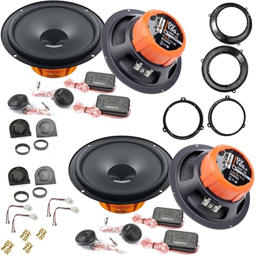 EvoTuning Kit 8 Casse Altoparlanti per Fiat Panda 169 dal 2003 al 2012 Anteriori e Posteriori compatibile con Hertz DSK165.3 Set 4 Woofer 4 Tweeter 4 Anelli 4 Cavi 4 Grigie Tweeter (No Plug and Play)