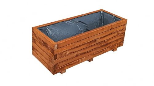XXL planteringskruka trä 100 cm – extra stabil blomlåda rektangulär, väderbeständig planteringslåda för balkong, terrass och trädgård, upphöjd bädd av 3 cm massivt trä D26 (teak, 100 x 40 x 36 cm)